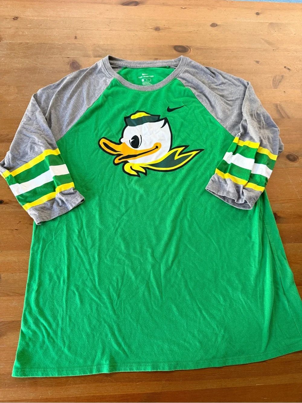 Nike Green and Gray Oregon Duck Raglan Tee with Yellow Accent